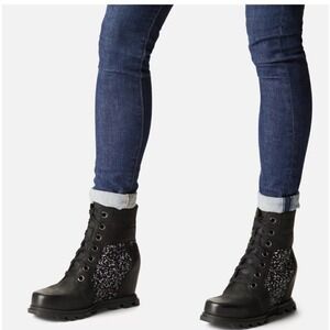 SOREL Joan of Arctic Waterproof Wedge III Lexie Lace-Up Bootie,‎ Black, 10, NWT